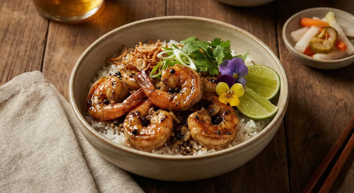 视频教学 - 黑椒虾仁盖饭